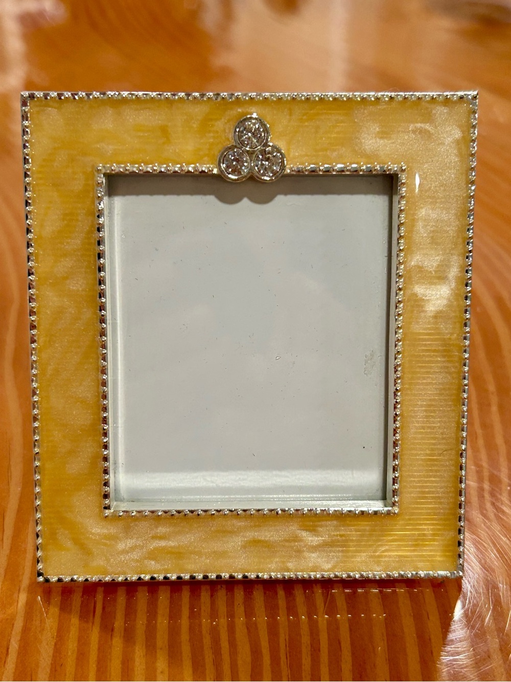 Small Yellow Enamel Photo Frame with Silver Trim & Jeweled accent